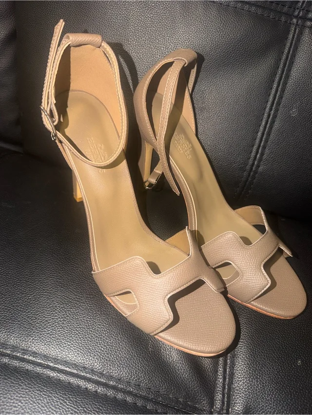 Hermès Beige/Tan Leather Ankle-Strap High Heel Sandals in brown|neutral Leather from Poshmark