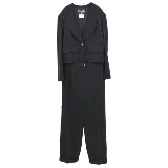 Chanel 1995 Setup Jacket Pants Black #38 in Black Wool from AMORE Vintage Tokyo