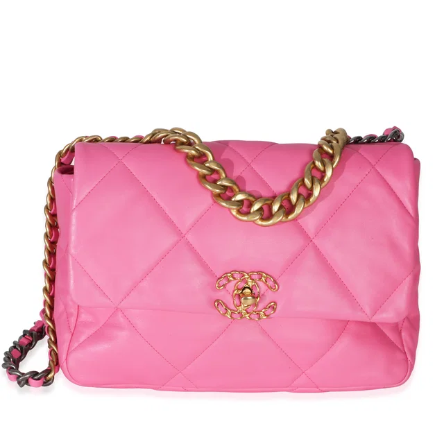 Chanel Pink Quilted Lambskin Large 19 Flap Bag Leather Handbag in Pink Lambskin from HEWI