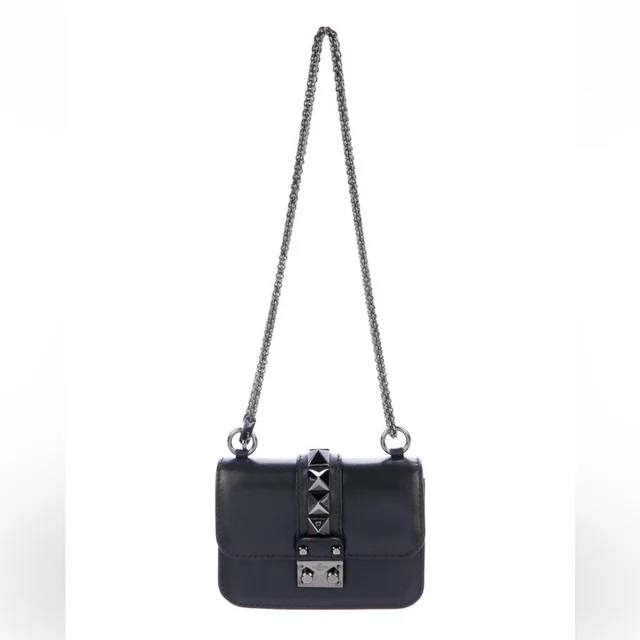 Valentino Garavani Mini Glam Lock Black Leather Studded Shoulder Bag in black Leather from Poshmark