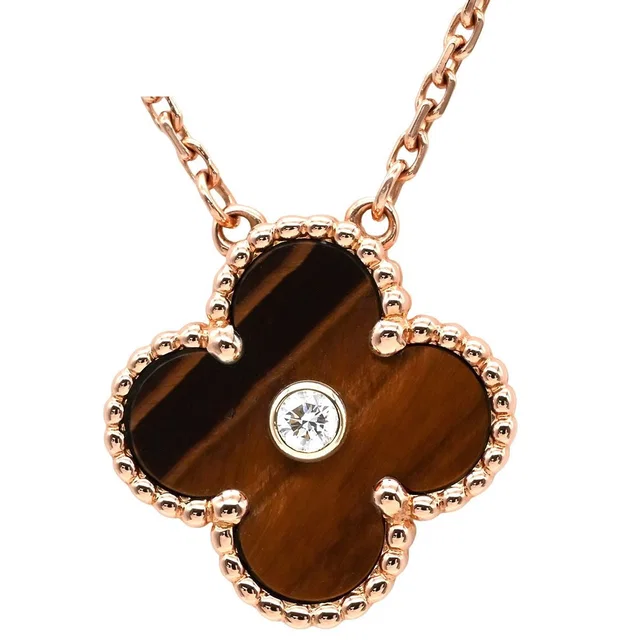 Van Cleef & Arpels Necklace Vintage Alhambra Brown Rose Gold PG Bullseye 18K in Brown from The Reluxe