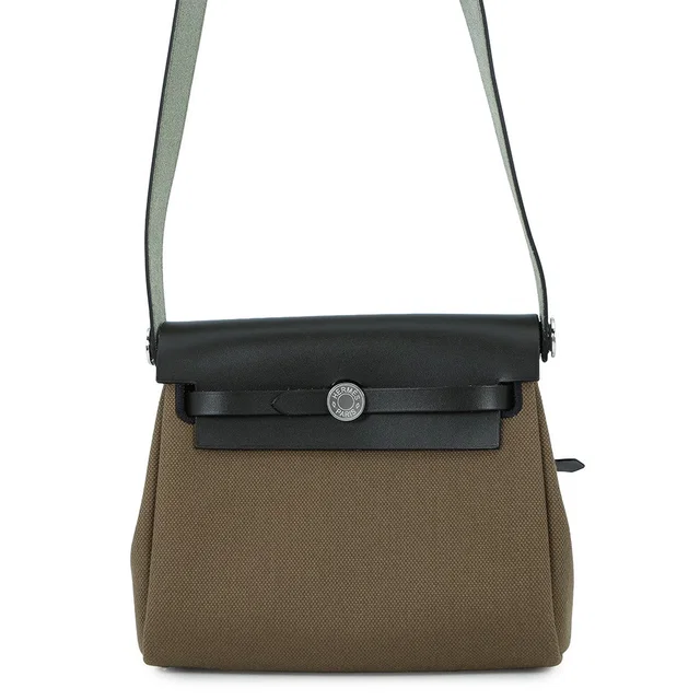 Hermès Herbag zip Vert Olive/Khaki Vache Hunter Leather Toile Military Size Mini in Green Leather from GALLERY RARE