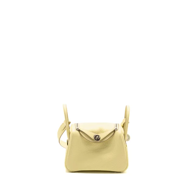 Hermès Mini Lindy II Clemence Jaune Milton SHW STAMP W in Yellow Clemence leather from EMIER