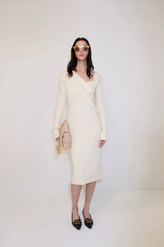2020 Bottega Veneta Cream Draped Knit Sweater Dress in White from Arcade Vintage, photo 2 of 2