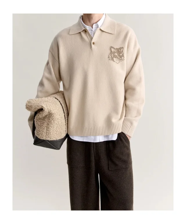 Maison Kitsune FOX HEAD INTARSIA MERINO POLO JUMPER, photo 2 of 4 from SENSER