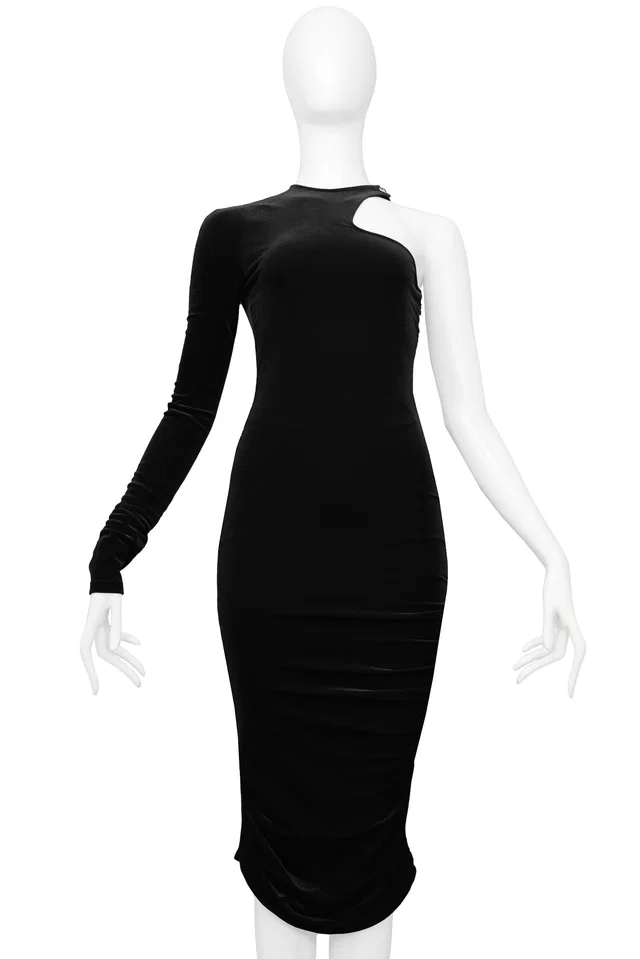 Versace Black Velvet Cutout Dress 2004 in Black Velvet from Resurrection Vintage