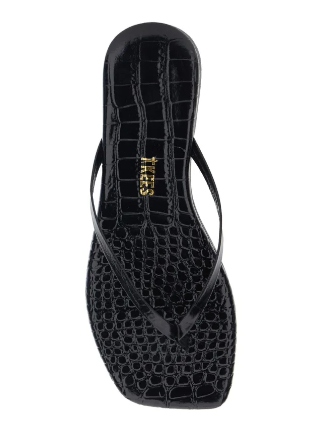 TKEES 'Lily' Black Sandals with flip-flop design and Crocodile Effect in Leather Women in Black, photo 7 of 8 from Gaudenzi Boutique