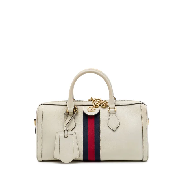 White Gucci Medium Calfskin Web Ophidia Top Handle Bag Satchel in White Calfskin from Designer Revival