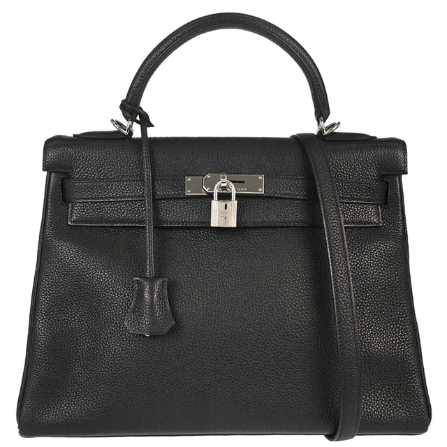 Hermès 2004 Black Togo Kelly 32 Retourne 2way Shoulder Handbag in Black Togo leather from AMORE Vintage Tokyo