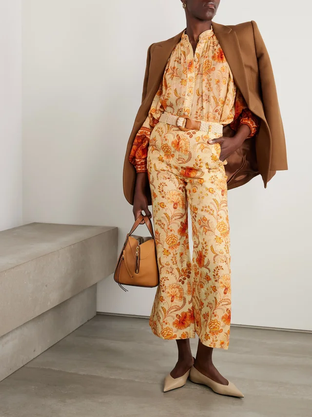 ZIMMERMANN + NET SUSTAIN Junie belted cropped floral-print linen wide-leg pants in Beige, photo 2 of 2 from NET-A-PORTER (Canada)