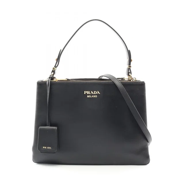 Prada Tote New Cal Black Leather 2-Way Shoulder Bag in Black Leather from The Reluxe