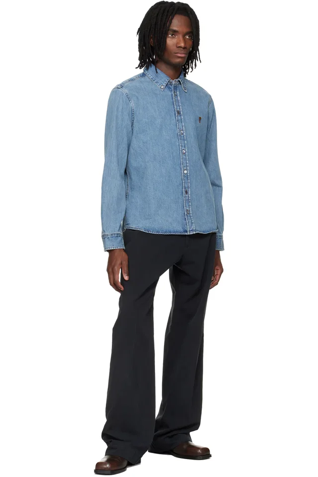 AMI Paris Blue Cotton Ami De Coeur Denim Shirt, photo 4 of 4 from SSENSE