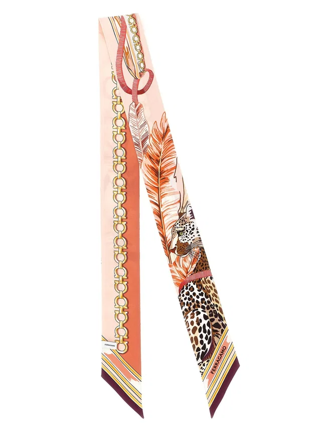 Ferragamo Double-Sided Silk Bandeau Scarf — Pink Pure Scarfs in Pink Silk from HEWI