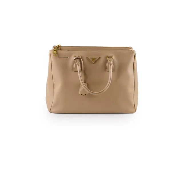 Prada Large Saffiano Double Zip Galleria Bag Beige in Beige Saffiano leather from The Purse Affair