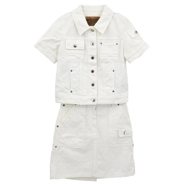 Damage Louis Vuitton 2006 Setup Suit Jacket Skirt White #34 in White from AMORE Vintage Tokyo