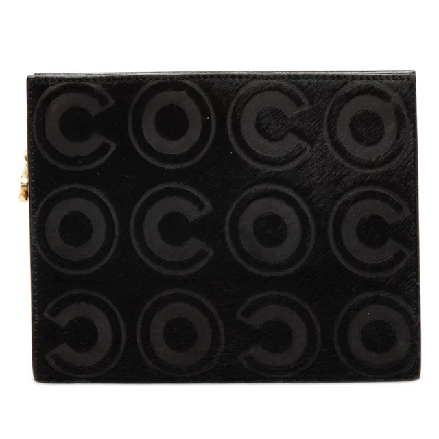 Black Chanel Coco Pony Hair Clutch in Black Leather from Designer Revival