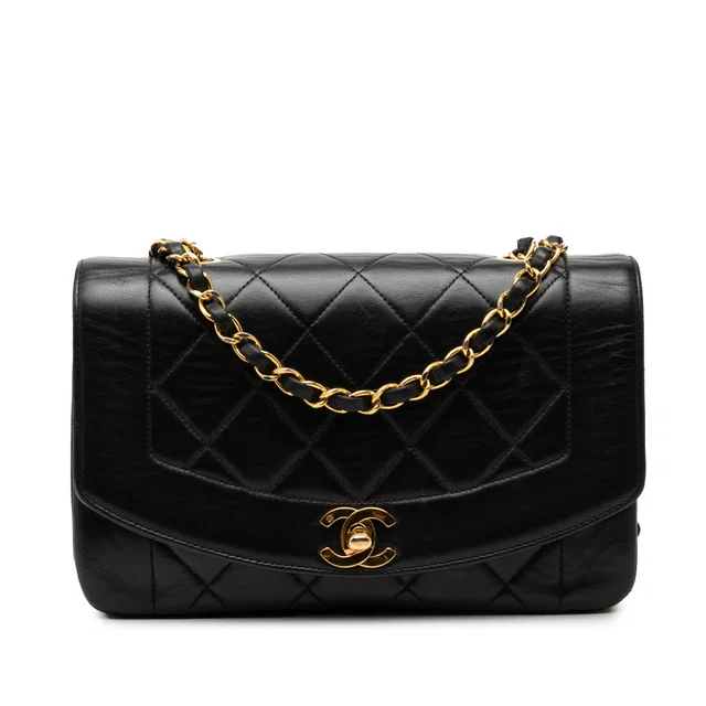 Black Chanel Small Lambskin Diana Flap Crossbody Bag in Black Lambskin from Designer Revival