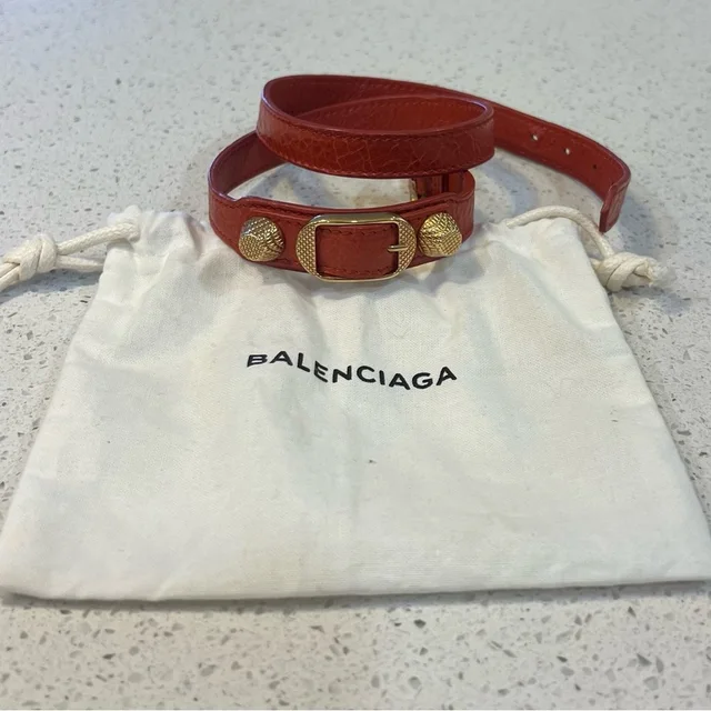 Balenciaga Red Wrap Bracelet With Gold-Tone Hardware in orange|red Leather from Poshmark