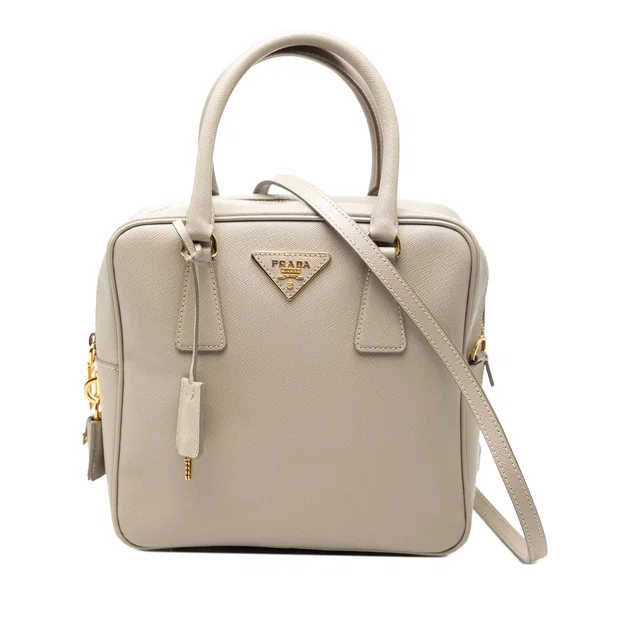 Beige Prada Saffiano Lux Satchel in Beige Saffiano leather from Designer Revival