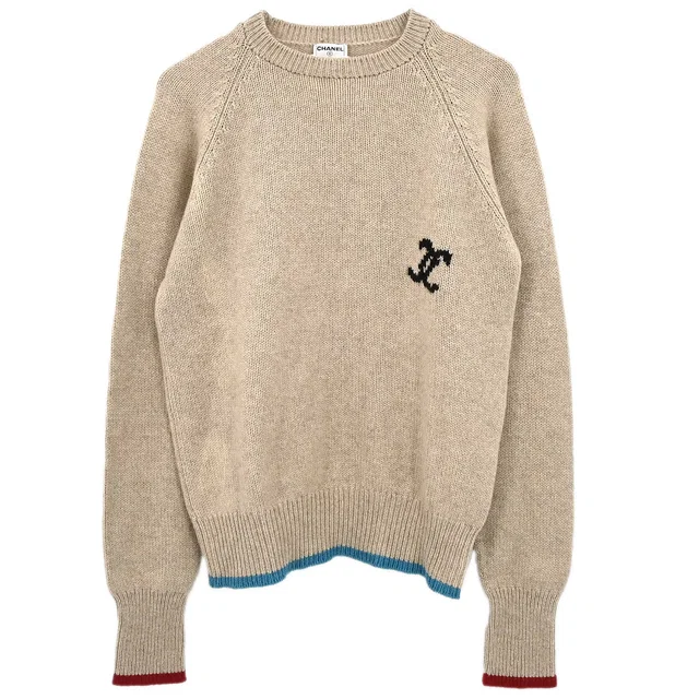 Chanel 1996 Sweater Knit Top Beige #44 in Beige Cashmere from AMORE Vintage Tokyo