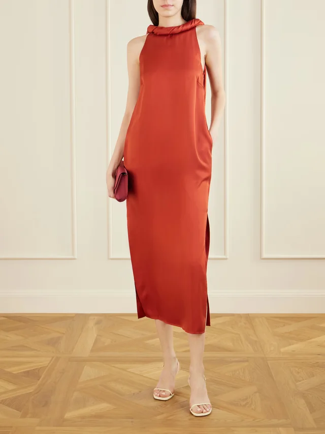 LOULOU DE SAISON Susan tie-detailed draped silk-twill midi dress in Red, photo 2 of 2 from NET-A-PORTER (Canada)