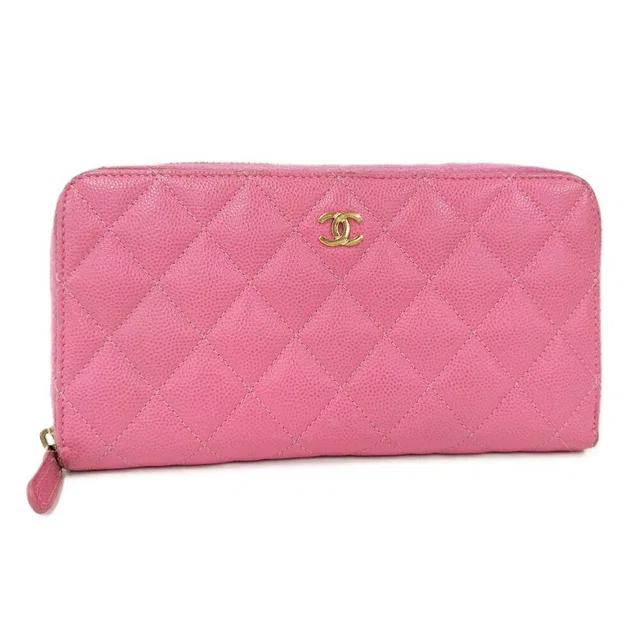 Chanel Zip Around Wallet Quilted Leather Pink in Pink Leather from The Reluxe