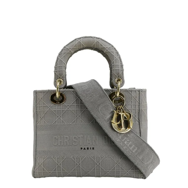 Lady dior D-Lite Embroidered Cannage Canvas Shoulder Bag Gray in Grey Canvas from Dallas Designer Handbags