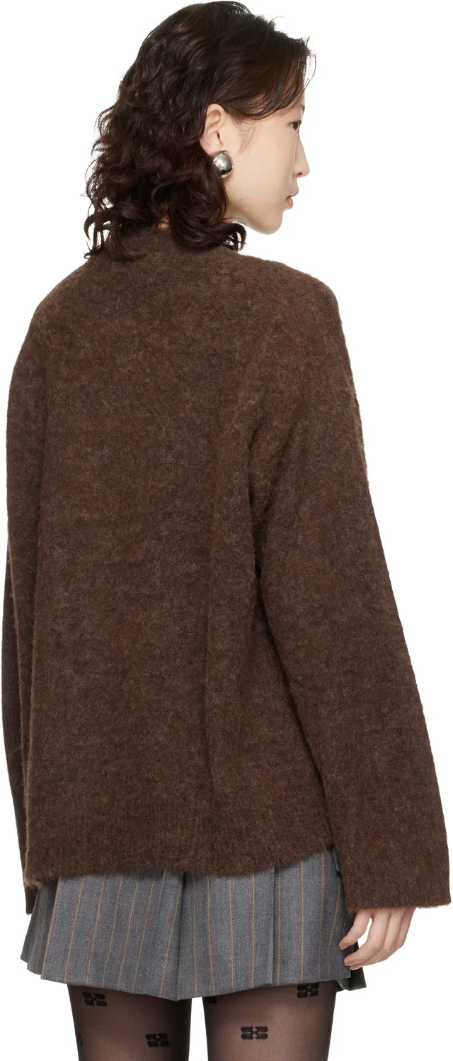 GANNI Brown Brushed Alpaca Graphic Oversized Sweater, photo 3 of 6 from SSENSE