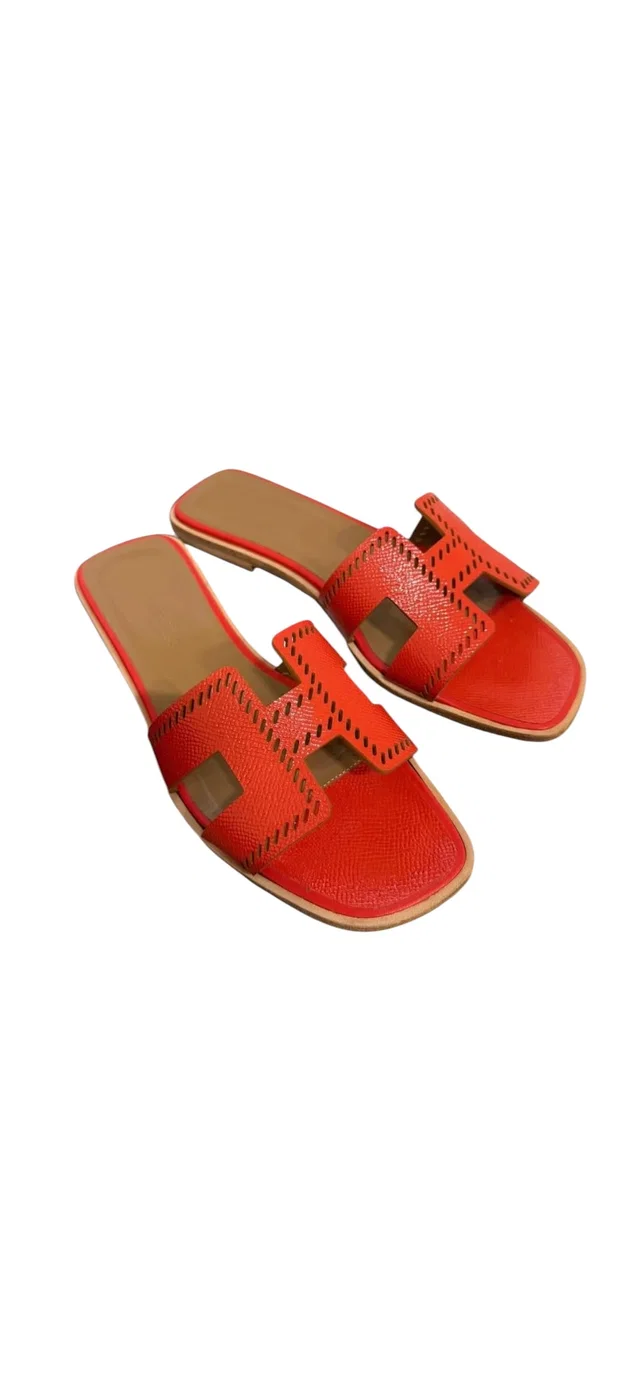 Hermès Oran Sandals Capucine/Black Sz 36.5 in Black from Luxury Promise
