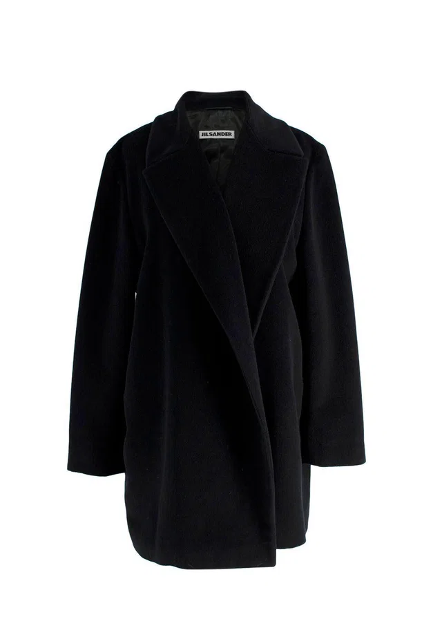 Jil Sander Black Soft Angora Wool Blend Coat/Jacket in Black Wool from HEWI