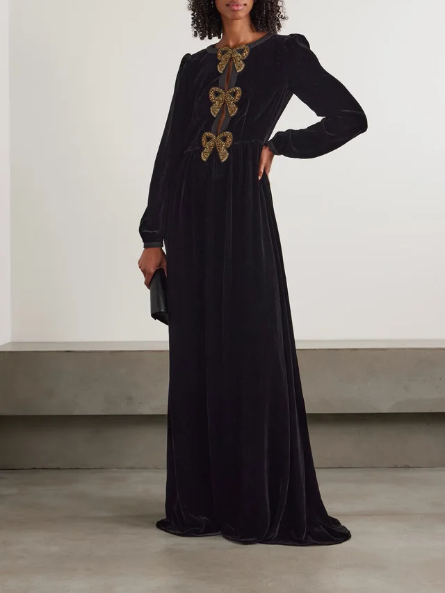 SALONI Camille bow-embellished velvet gown in Black, photo 2 of 2 from NET-A-PORTER (Canada)