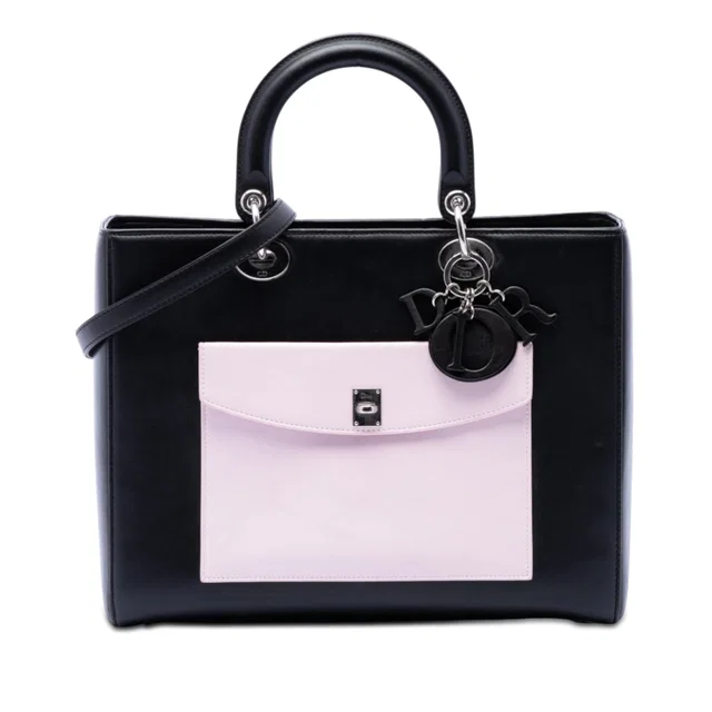 Black Dior Large Calfskin Pocket Tote Lady Dior Satchel in Black Calfskin from Designer Revival