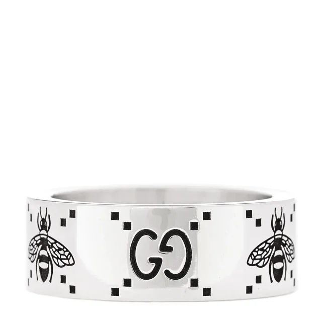 Gucci Sterling Silver GG Bee Band Ring 65 11 in Silver from FASHIONPHILE, photo 3 of 5