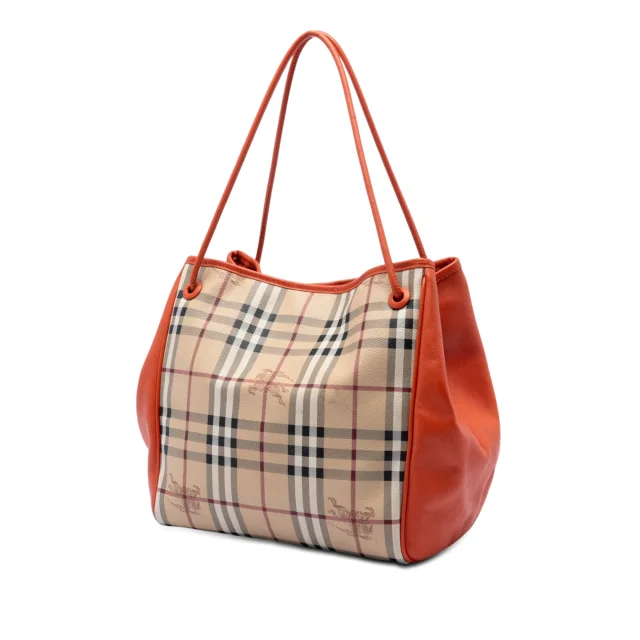 Beige Burberry Small Haymarket Check Coated Canvas and Calfskin Canterbury Tote in Beige Calfskin from Designer Revival, photo 2 of 6