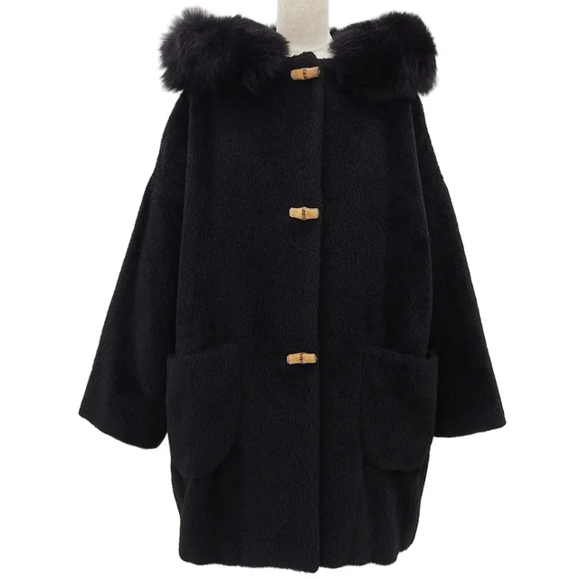 Gucci Bamboo Button Duffle Coat #42 Black in Black Wool from VINTAGE QOO TOKYO