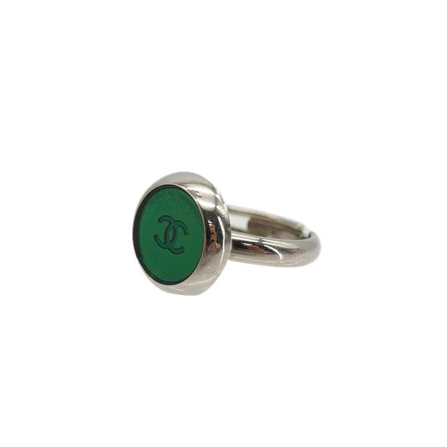 Chanel Vintage Ring Cocomark Round Green Silver Accessory 99A in Green from Luxury Promise