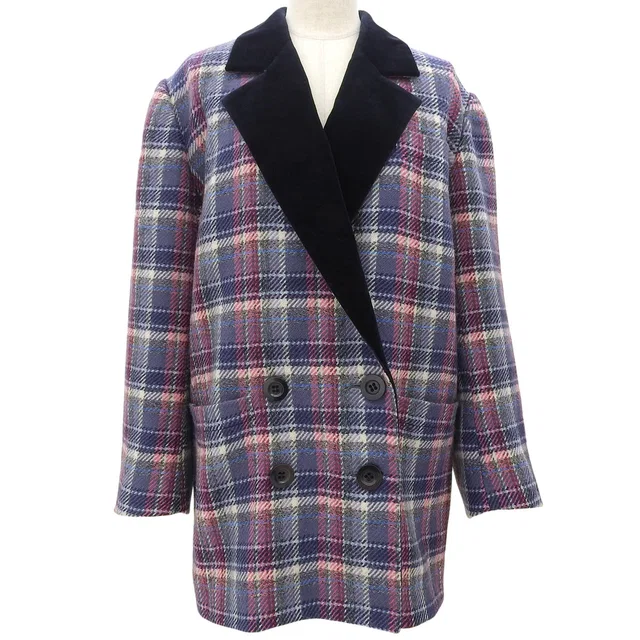 Saint Laurent Checked Pattern Double-Breasted Jacket #M Purple/Pink/Black in Black Wool from VINTAGE QOO TOKYO