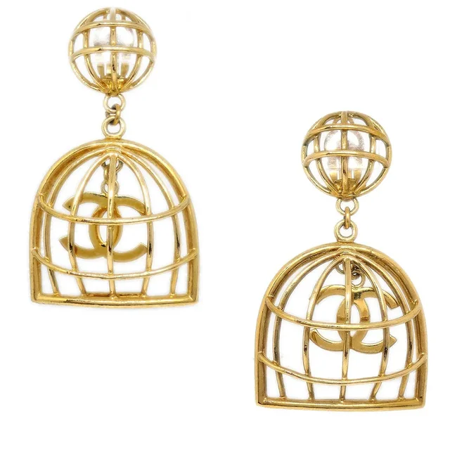 Chanel 1994 Birdcage Earrings Gold 29 in Gold from AMORE Vintage Tokyo