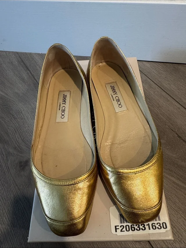 Jimmy Choo Metallic Gold Leather Ballet Flats in gold Leather from Poshmark