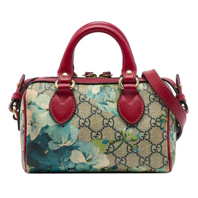 Beige Gucci Mini GG Supreme Blooms Boston Bag Satchel in Beige Coated canvas from Designer Revival