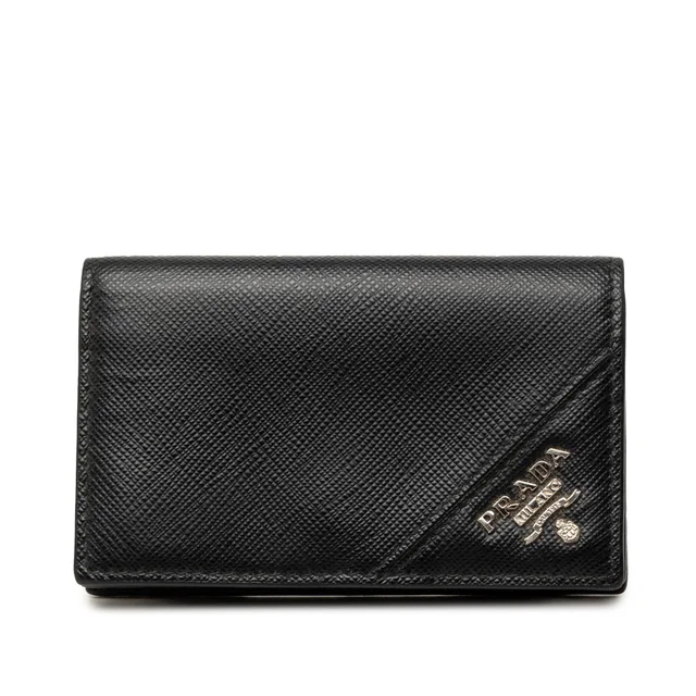 Black Prada Saffiano Card Holder in Black Saffiano leather from Designer Revival