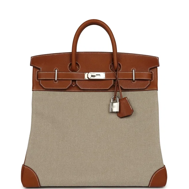 Hermès Birkin HAC 40 Fauve Barenia and Ficelle Toile H Palladium Hardware in Calfskin from Madison Avenue Couture