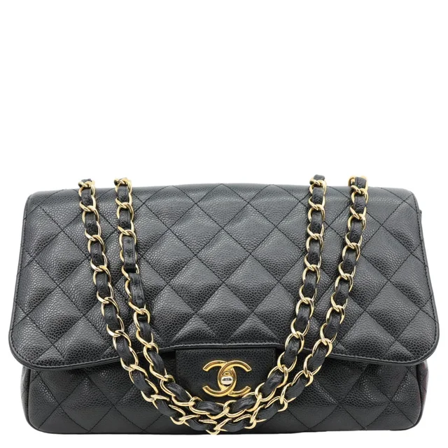 Chanel Classic Flap Quilted Caviar Leather Shoulder Bag Black in Black Caviar leather from Dallas Designer Handbags