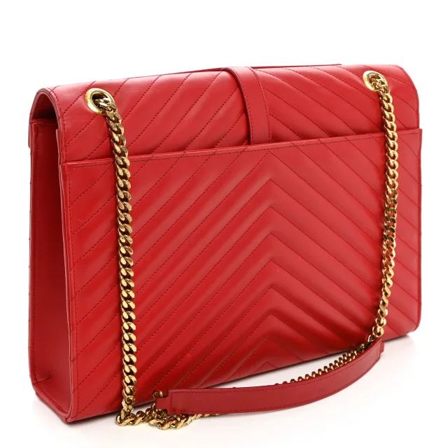 Saint Laurent Smooth Calfskin Matelasse Chevron Large Monogram Satchel Lipstick Red in Red Calfskin from FASHIONPHILE, photo 3 of 11