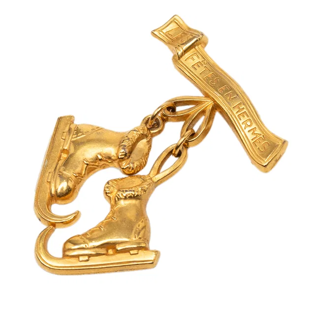 Gold Hermès Gold Plated Les Fetes en Hermes Pin Brooch in Gold from Designer Revival