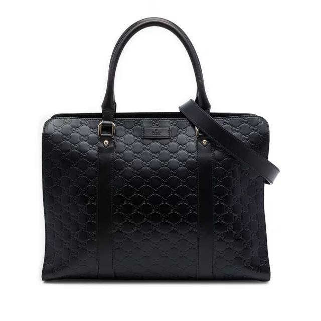 Black Gucci Medium Guccissima Briefcase Business Bag in Black Calfskin from Designer Revival