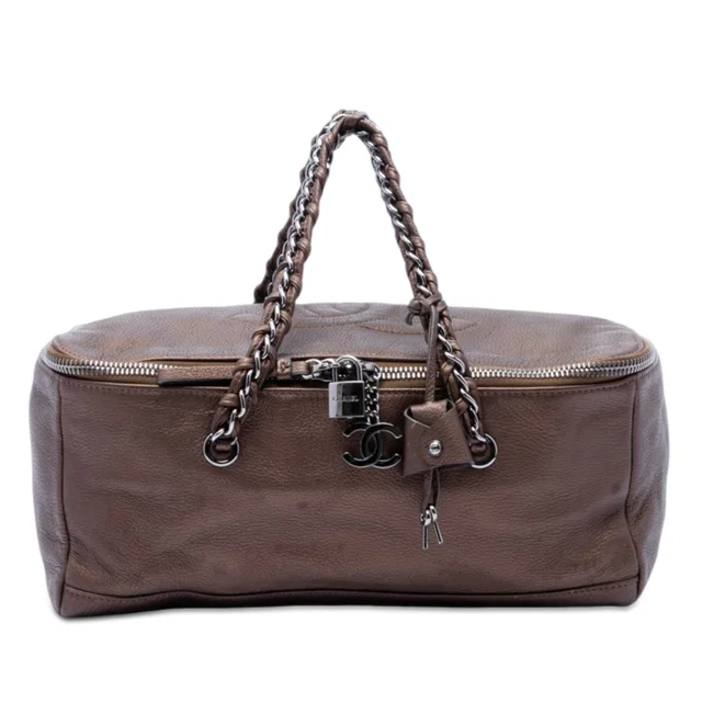 Brown Chanel Metallic Deerskin CC Luxe Ligne Bowler Bag in Brown Woven leather from Designer Revival