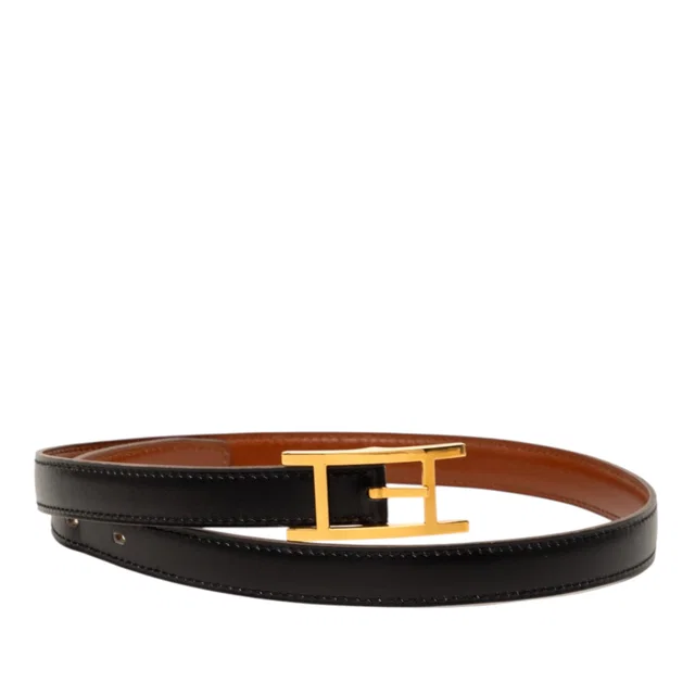 Black Hermès Box Calf Quentin Reversible Belt in Black Box leather from Designer Revival