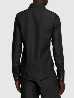 Ludovic de Saint Sernin Embellished logo slim fit denim shirt in 100% Cotton, photo 4 of 6 from LUISAVIAROMA