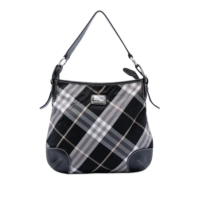Black Burberry Supernova Check Canvas Hobo in Black Canvas from Designer Revival